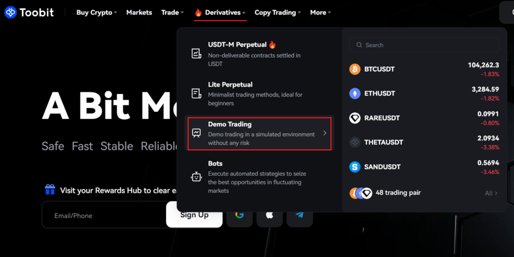 Demo Trading на Toobit